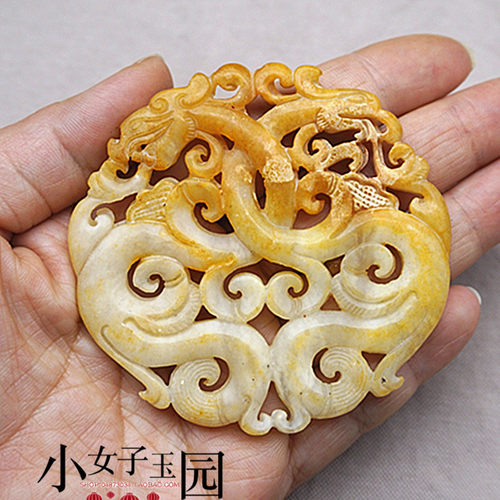 岫玉龙凤吊坠挂件复古