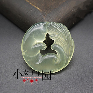 岫玉九尾狐吊坠挂件镂空狐狸玉石玉佩腰佩招桃花旺姻缘项链玉坠