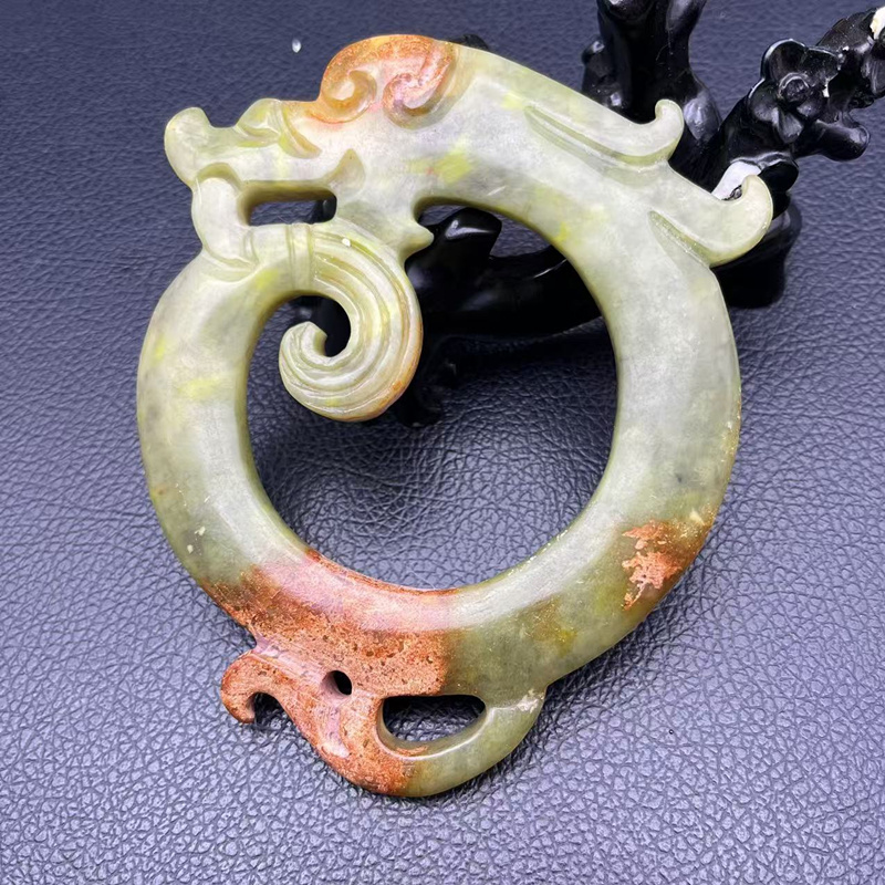 岫玉仿古龙玉佩挂件复古雕刻卷尾龙玉佩玉坠古风汉服腰佩影视拍摄