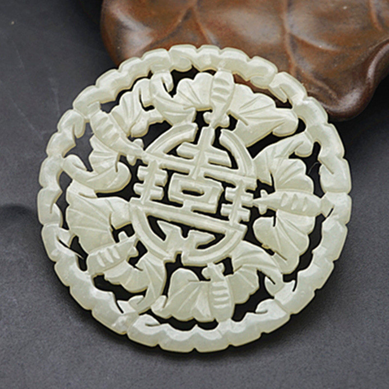 和田玉五福捧寿吊坠挂件仿古双面拉丝镂空雕刻玉佩玉坠毛衣坠腰佩