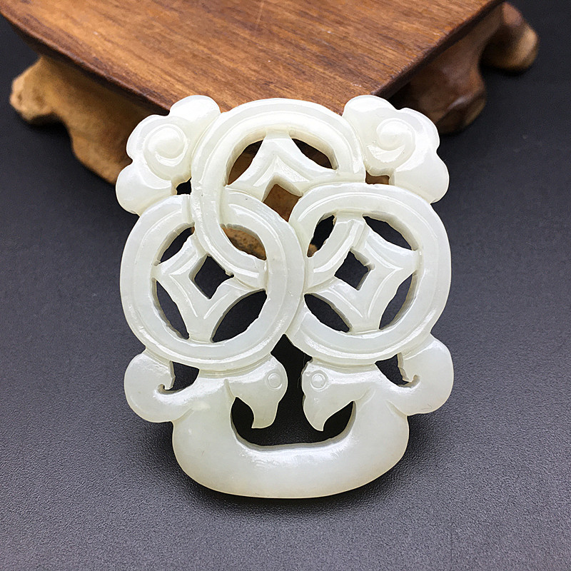和田玉仿古做旧福在眼前吊坠挂件仿明清雕刻 玉佩 玉坠颈饰毛衣坠