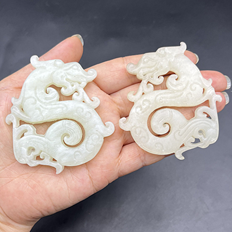 岫玉仿古S龙凤吊坠挂件镂空龙凤玉佩玉坠DIY古风汉服腰佩项链颈饰