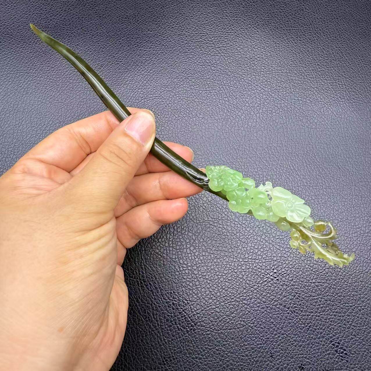 和田玉梅花玉发簪玉簪碧玉摘色巧雕花开富贵簪子古风发饰头饰收藏