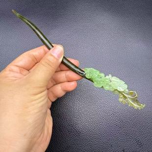 和田玉梅花玉发簪玉簪碧玉摘色巧雕花开富贵簪子古风发饰头饰收藏