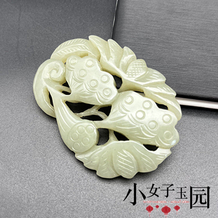和田玉青白玉镂空莲花玉吊坠颈饰挂件荷花玉佩镶嵌玉器古装拍摄玉