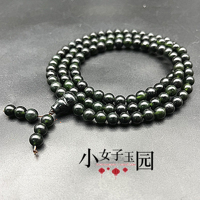 天然药王石手链墨绿玉石圆珠手串