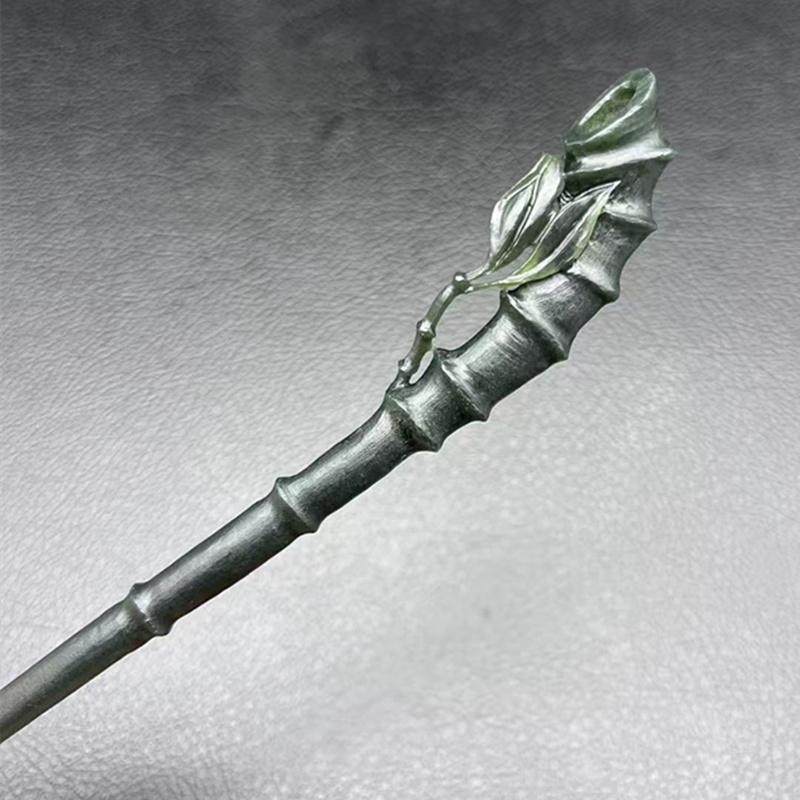 青玉仿古竹节发簪子手工雕刻