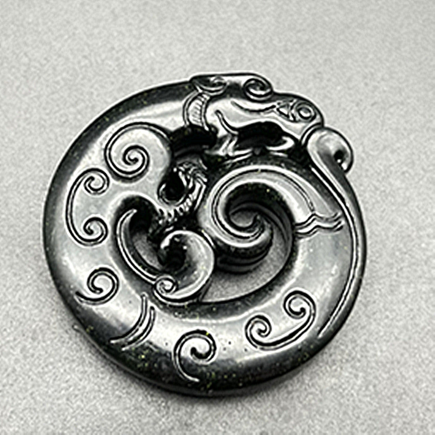 新款墨绿玉卷尾龙挂件玉佩复古龙