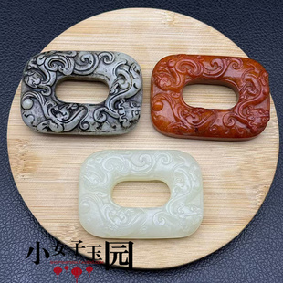 古玩玉器岫玉螭龙玉佩玉坠方型玉璧汉服腰带挂饰仿古貔貅项坠