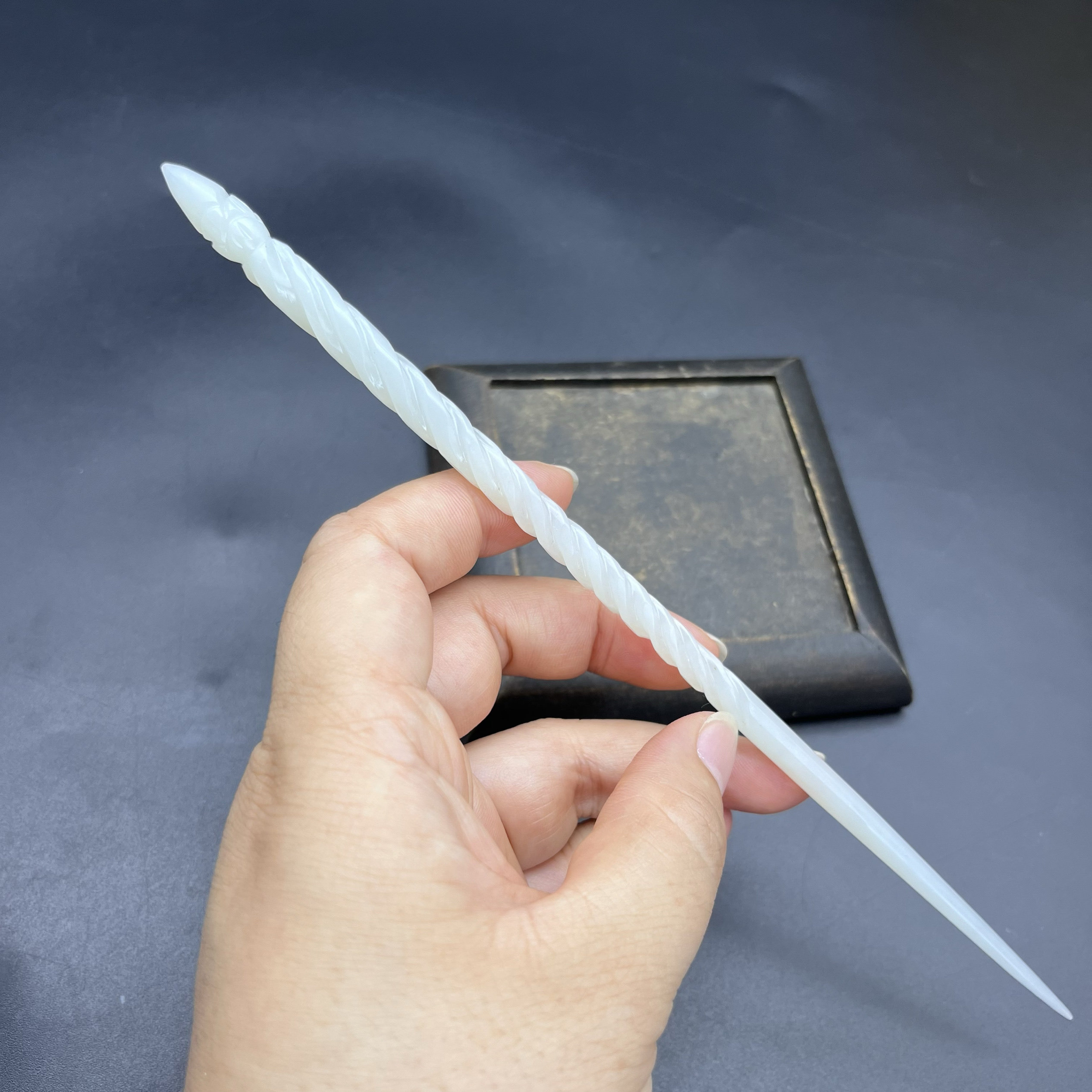 和田玉莲花头螺旋纹发簪玉簪子汉服发饰古装头饰古风发钗玉簪饰品