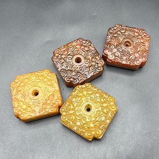 岫玉仿古龙吊坠挂件 四方神兽玉佩 兽面玉璧项链玉坠把件古玩玉器