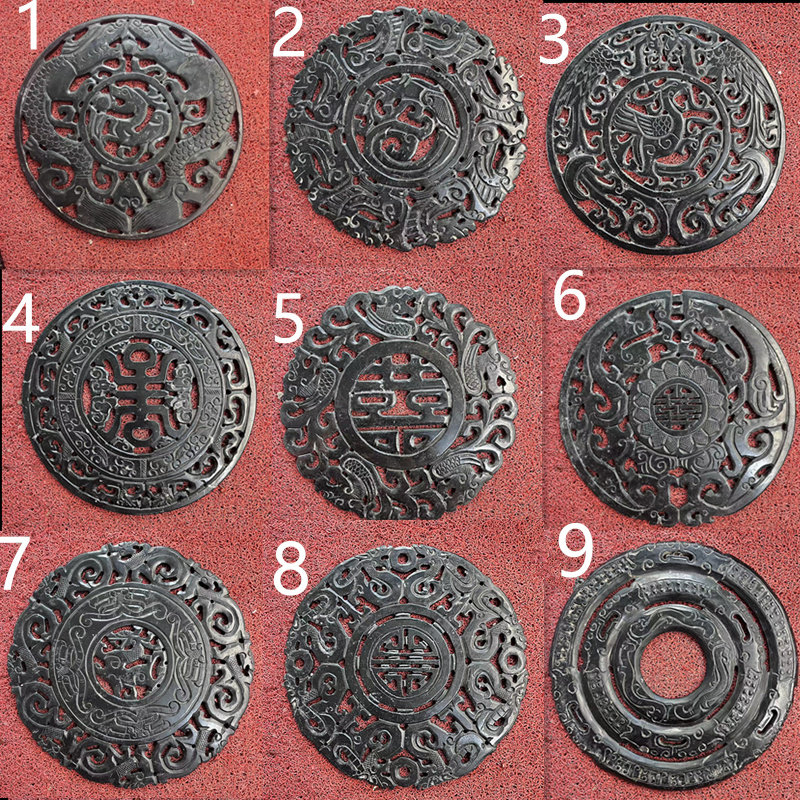 雪花玉双龙玉璧玉佩镂空双面雕刻寿字喜字龙凤靠山玉璧装饰玉摆件