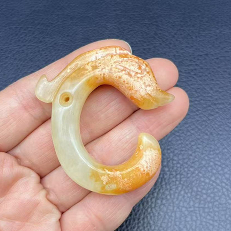 岫玉中华龙吊坠挂件仿古雕刻龙钩玉佩玉坠颈饰项链坠汉服腰佩车挂