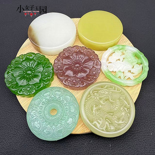 琉璃紫色绿色莲花吊坠挂件龙牌项链坠挂饰圆型汉服腰佩流苏锁骨链