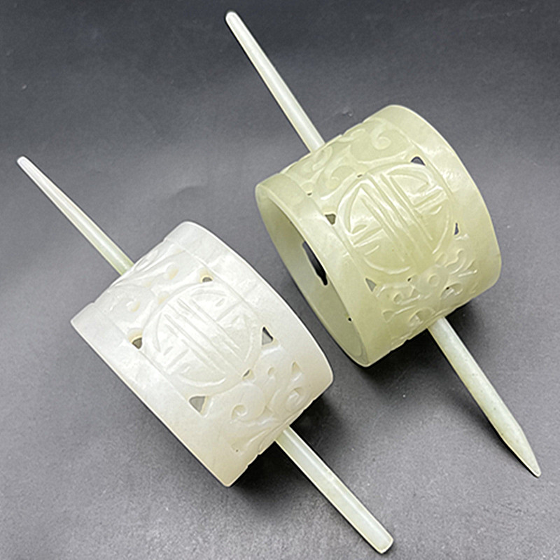 和田玉镂空寿字发冠帽冠古风玉冠