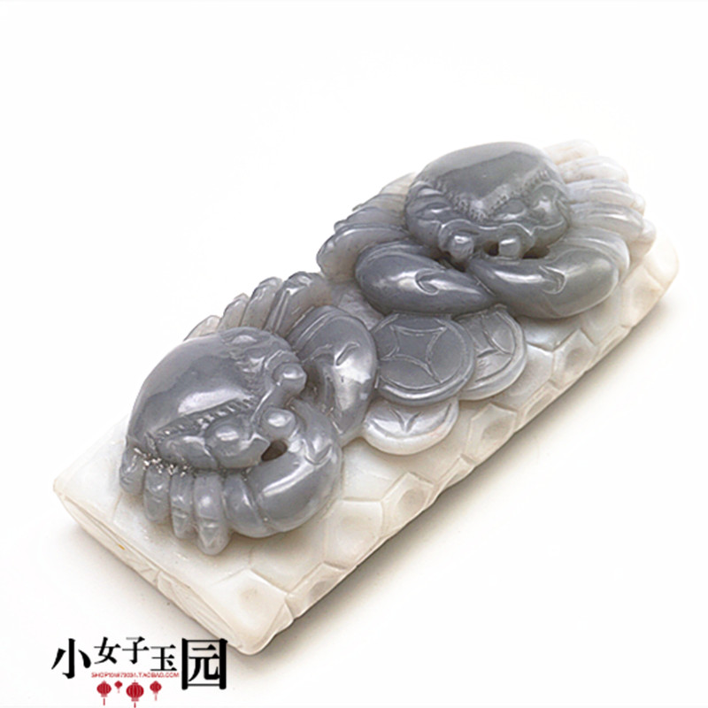 和田玉八方来财摆件把玩件青海料手工巧雕烟灰色螃蟹玉摆件
