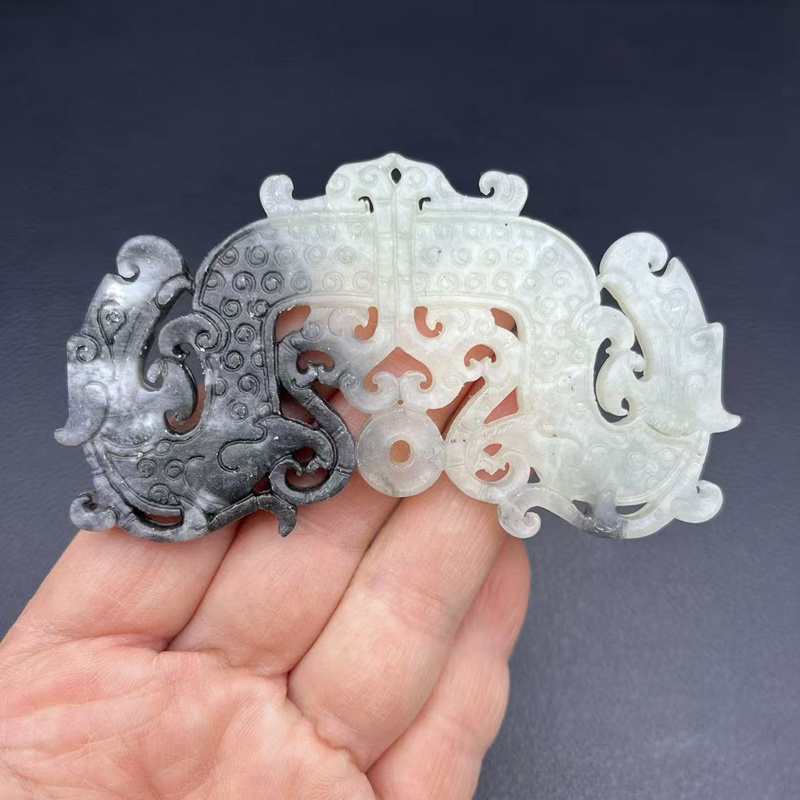 岫玉双龙玉璜玉佩玉坠水墨风弯璜项链坠锁骨链挂件古风汉服玉腰佩