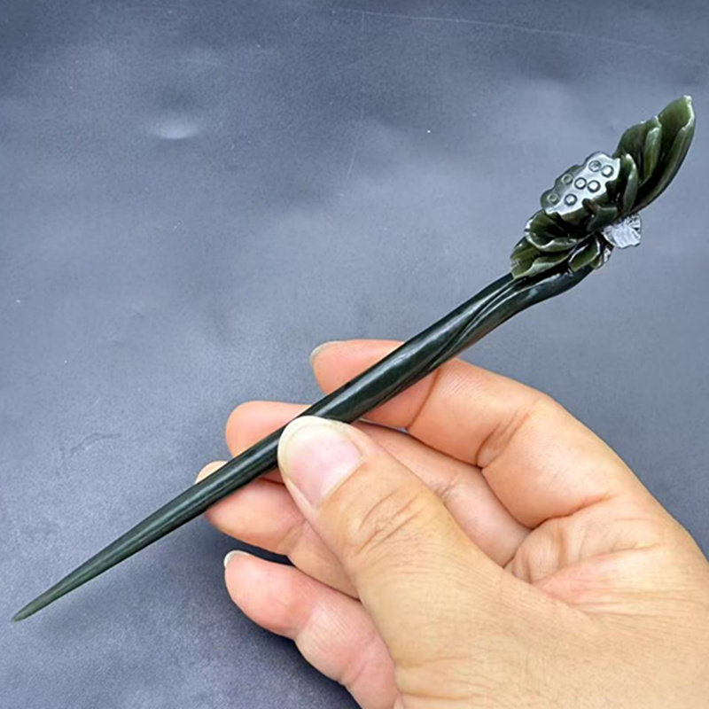 和田玉莲花发簪玉簪青玉莲蓬玉发钗古风汉服发饰头饰影视短剧饰品