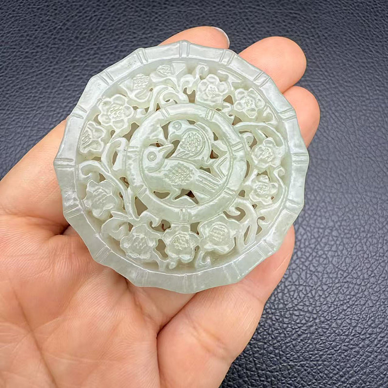 和田玉喜鹊梅花香囊玉佩玉坠青白玉通孔竹节香薰吊坠挂件古风腰佩