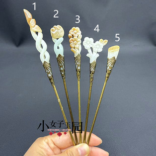 和田玉梅花莲蓬发簪玉簪糖玉镶嵌玉簪国风旗袍中式发钗发饰礼品