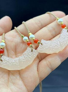 阿富汗玉浅粉色玉璜锁骨链项链坠
