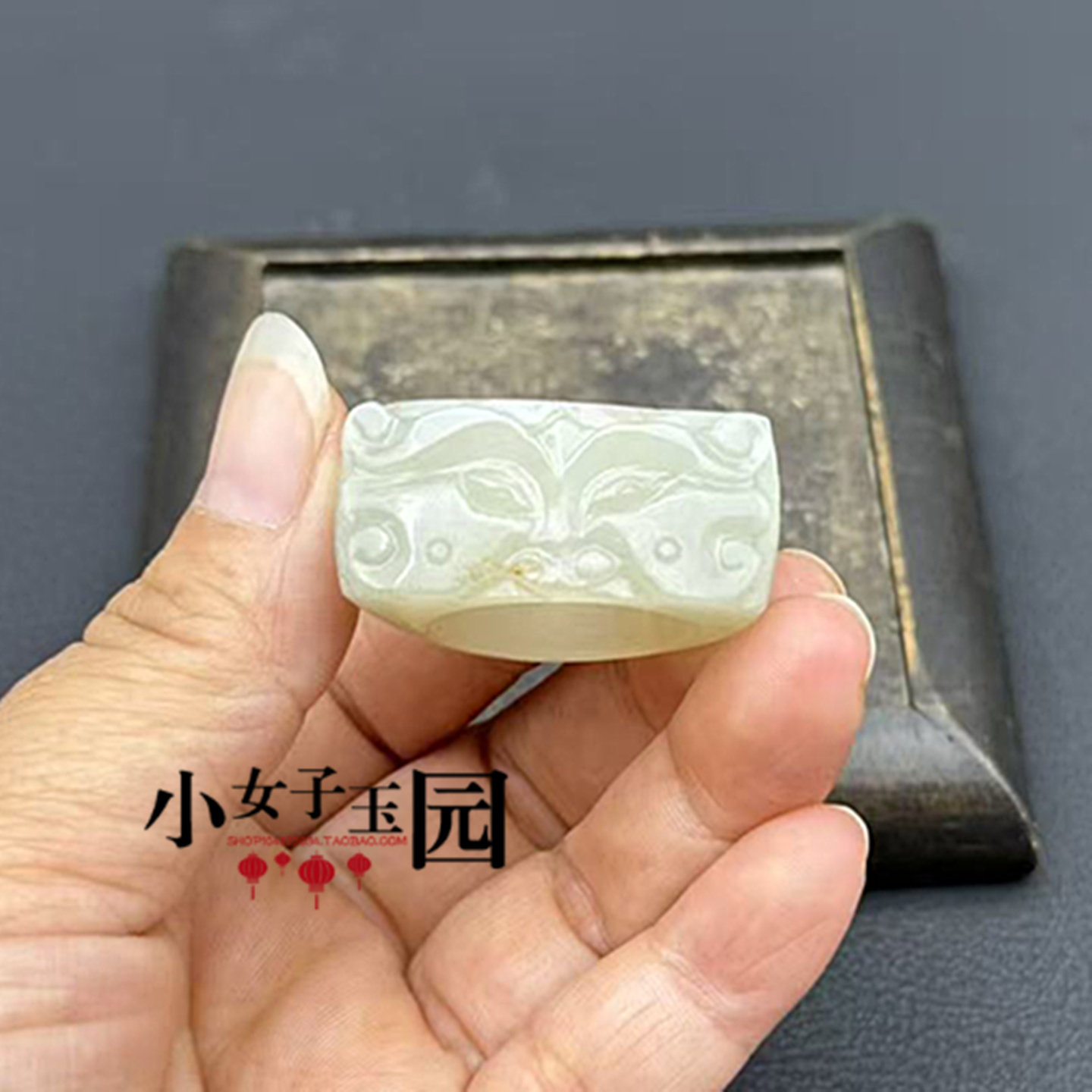 和田玉仿古兽头男士扳指仿古明清古玩杂件玉石饕餮纹男款戒指手饰