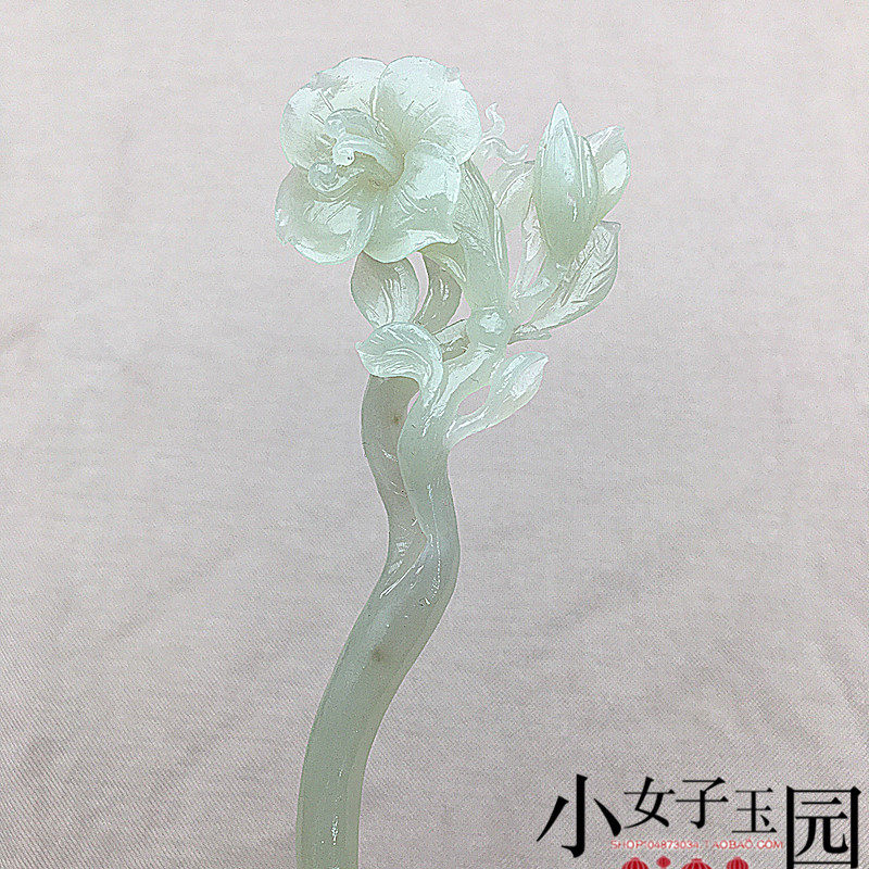 和田玉蔷薇花发簪青海料晴水色花朵玉簪旗袍头饰簪中国风原创手工