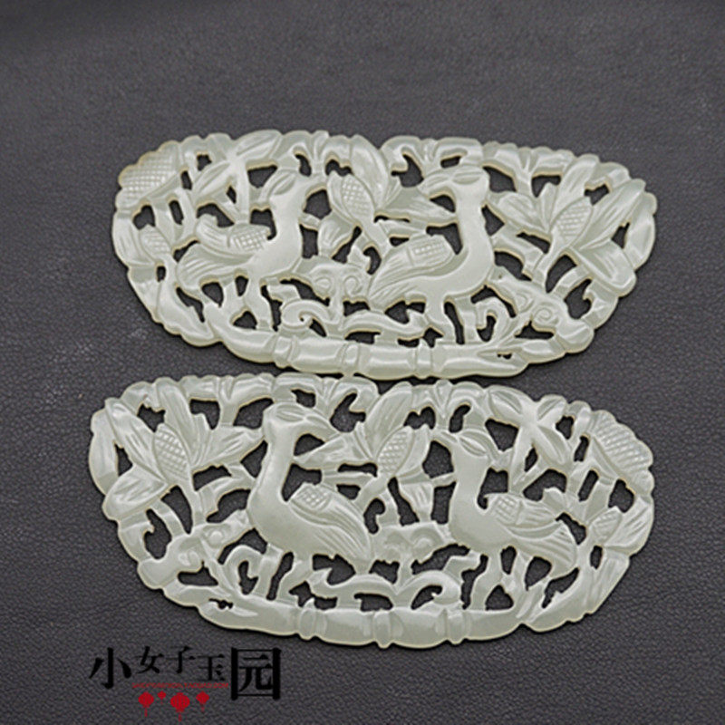 仿古镂空明清雕刻仙鹤挂件吊坠和田玉青白玉赫赫有名对玉对佩玉佩