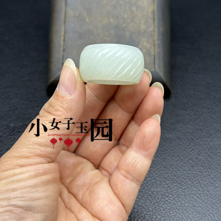 和田玉戒指扳指青白玉时来运转指环仿古雕纹戒圈圆圈手饰挂件挂饰