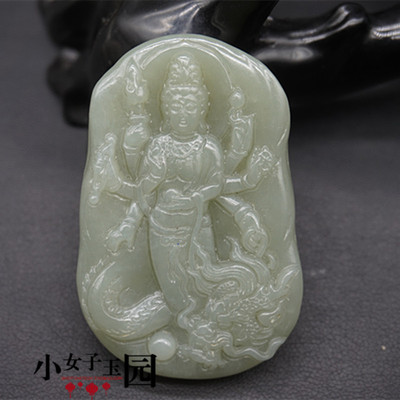 千手观音青白玉男款守护神吊坠