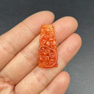 红绯色如意梅花吊坠挂件单面镂空仿古龙颈饰 玉佩DIY手工耳环饰品