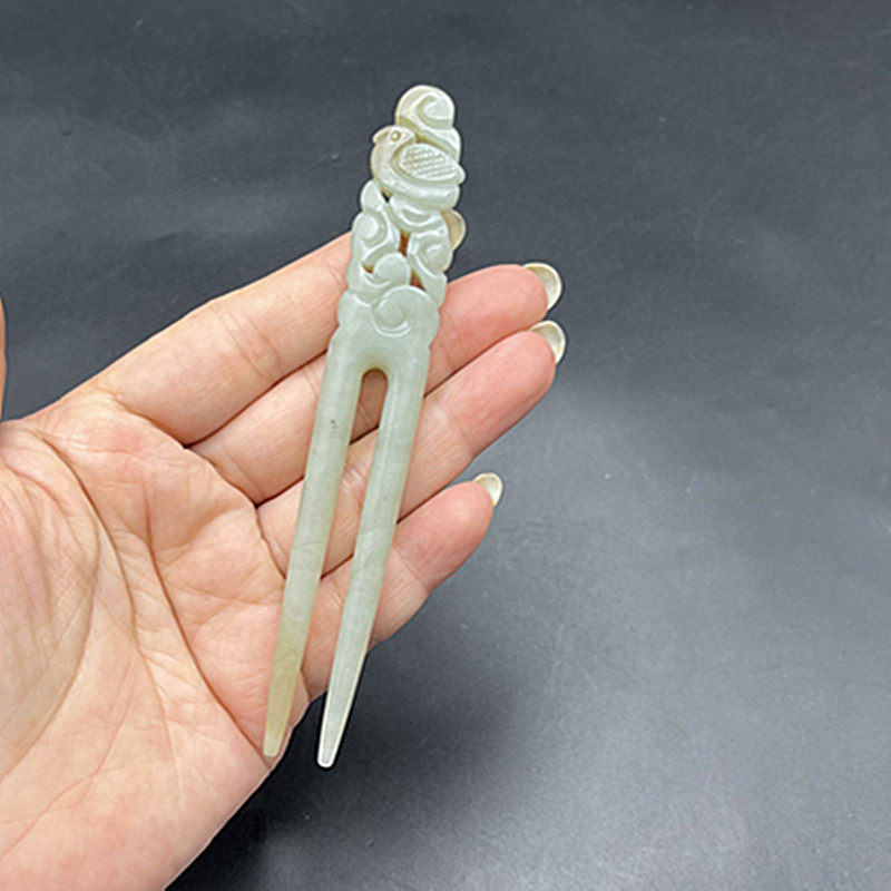 和田玉花鸟双簪发簪玉簪双发叉男女款簪子 汉服 头饰发饰手工配饰