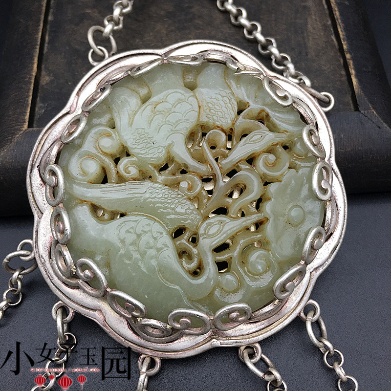 和田玉青白玉镶嵌花鸟玉佩挂坠璎珞项链吊坠古风汉服配饰影视道具