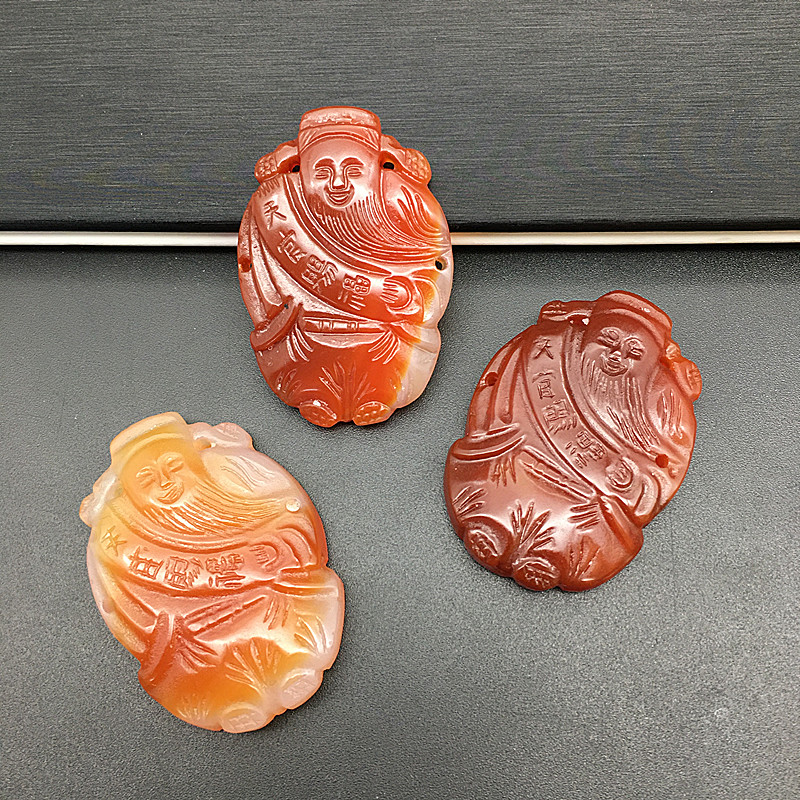 古玩老玉清代老红玛瑙帽花天官赐福花帽仿古财神花片帽正古装头饰