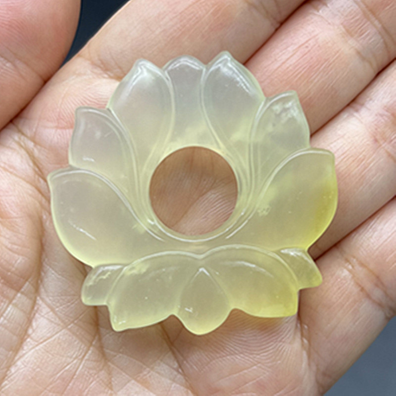 天然岫玉莲花玉佩玉吊坠颈饰挂件DIY手工配饰古装汉服流苏配饰品
