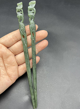 碧玉仙鹤发簪天然和田玉簪子发饰仿古玉钗复古发钗男女款古风玉簪