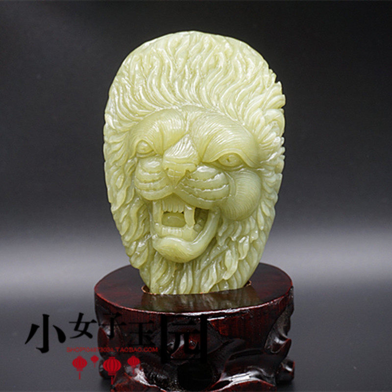 和田玉复古雕刻狮子头小摆件把玩件黄口料玉摆件转运玉狮子