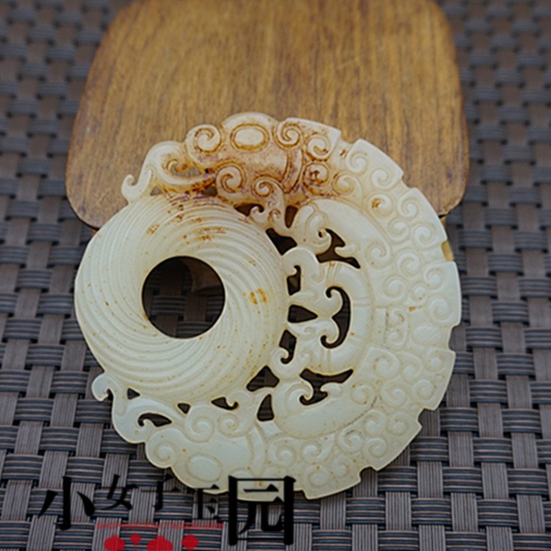 仿白玉双面镂空仿古龙玉璧玉佩复古做旧平安扣挂件DIY腰配8厘米