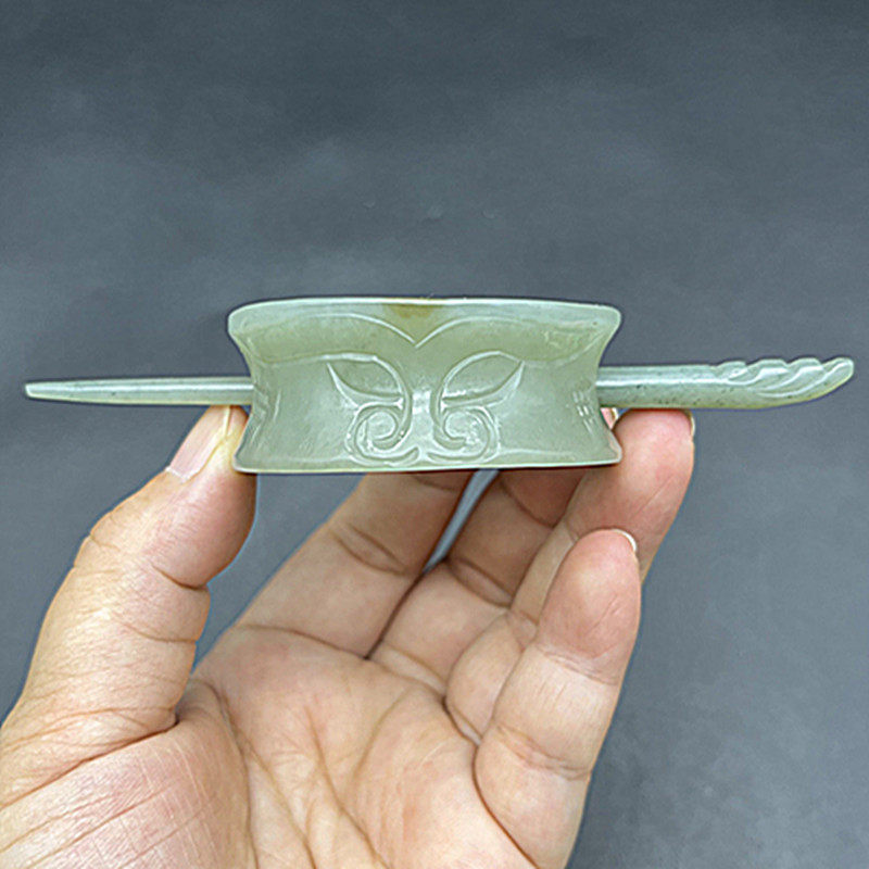 和田玉兽面发冠帽冠发饰