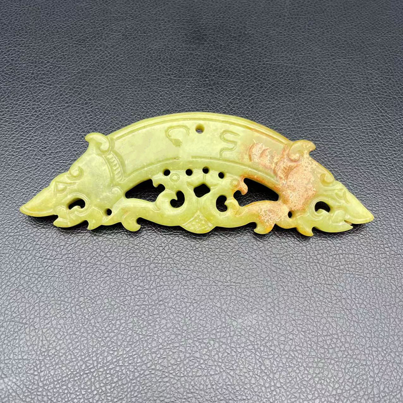 岫玉龙凤玉璜玉佩仿古做旧弯璜项链坠锁骨链古风汉服腰佩手工配饰