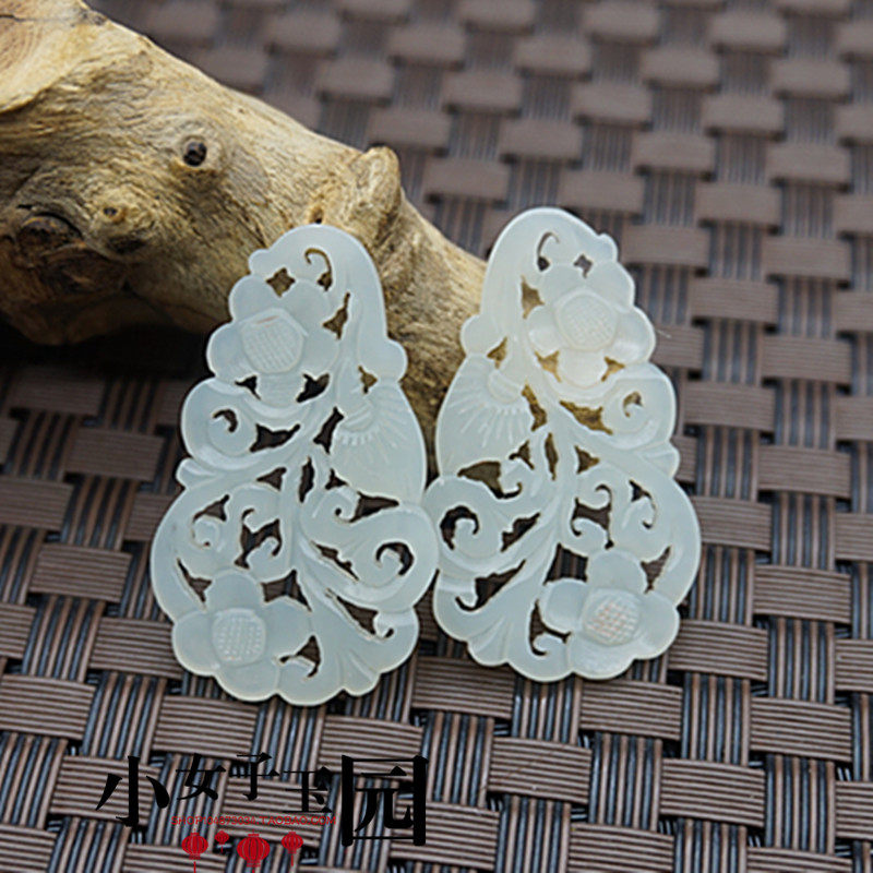 和田玉青白玉花片耳坠对玉对佩小挂件吊坠耳环配饰配件镶嵌玉坠