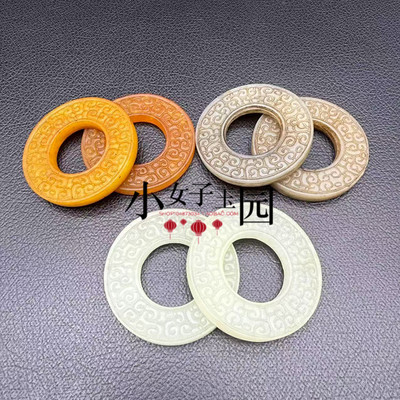 岫玉平安扣吊坠挂件仿古雕纹圆环