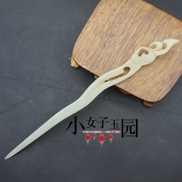 和田玉爱心形发簪玉簪子汉服发饰古装头饰复古玉钗仿古影视道具玉