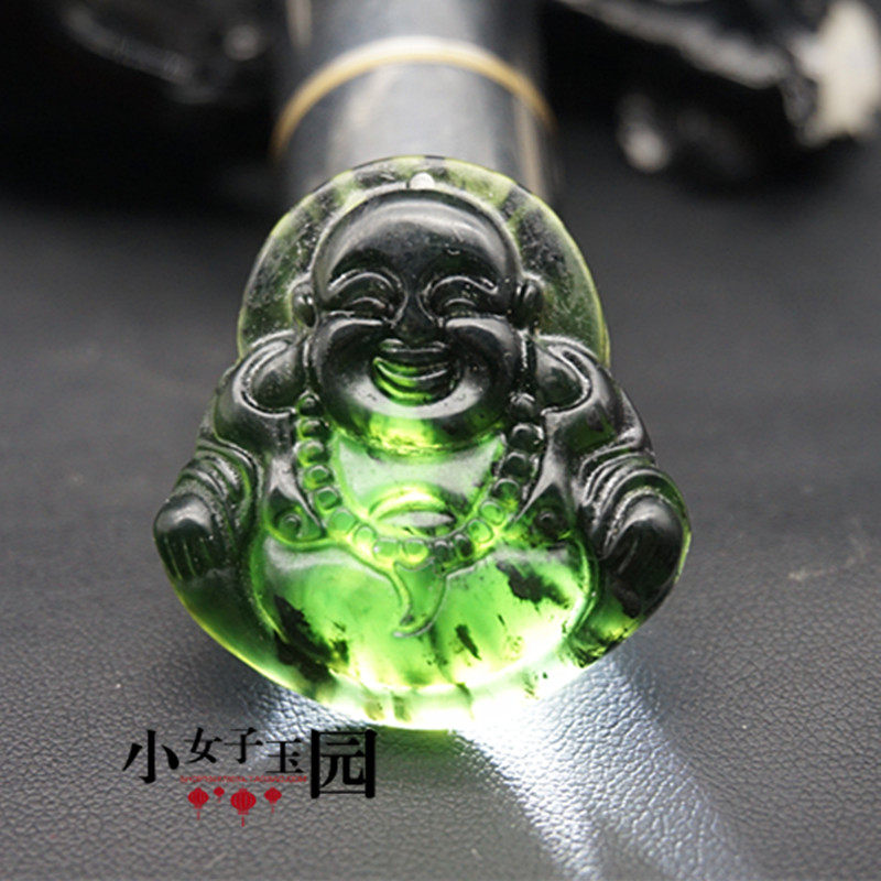 玉坠玉石墨绿玉佛吊坠大肚笑佛玉坠女款佛挂坠黑绿玉佛玉坠