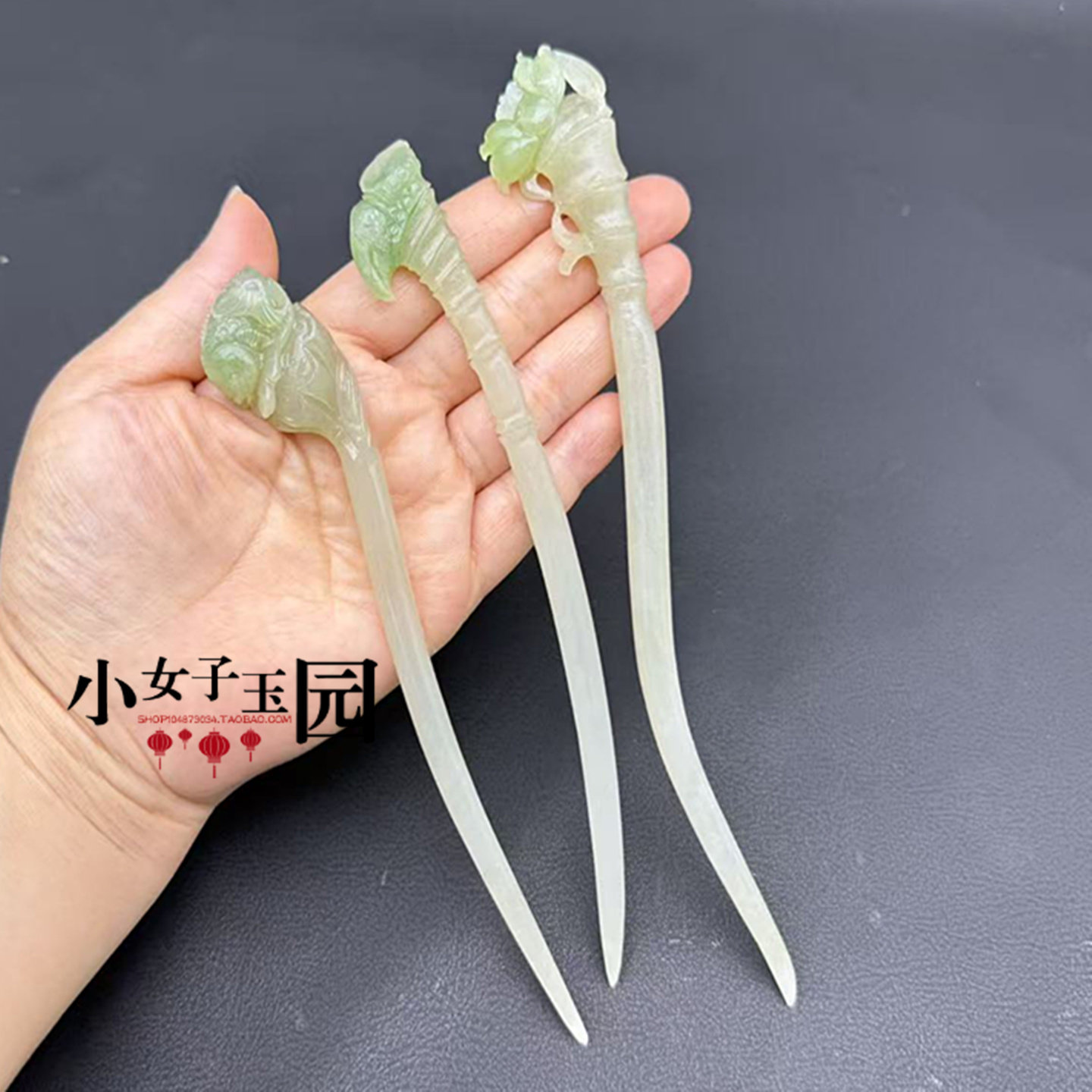 和田玉莲蓬发簪玉簪翠青色金鱼藕节簪子发钗摘色巧雕簪子汉服头饰