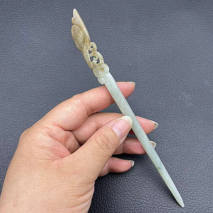和田玉浅糖俏色凤凰如意发簪发钗玉簪古风汉服头饰新中式旗袍玉钗