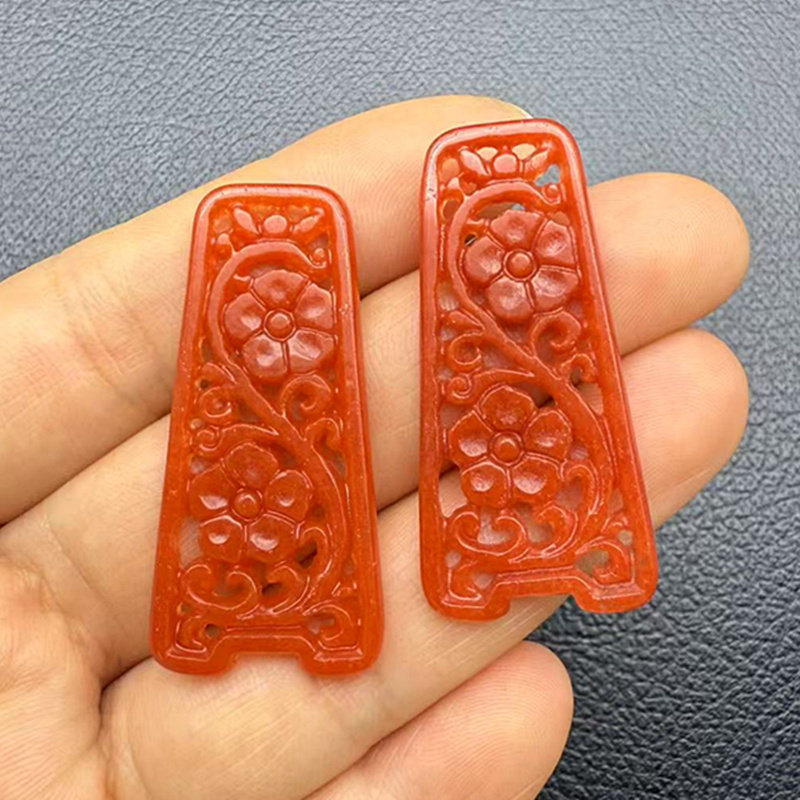 仿红啡梅花耳环耳坠吊坠挂件单面镂空花片玉佩玉坠diy 手工挂饰品