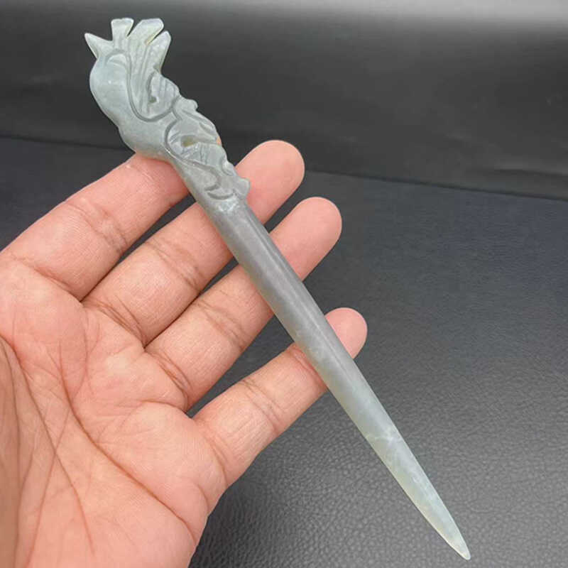 岫玉凤头发簪玉簪仿古雕刻水墨色发钗古风汉服新中式头饰发饰饰品