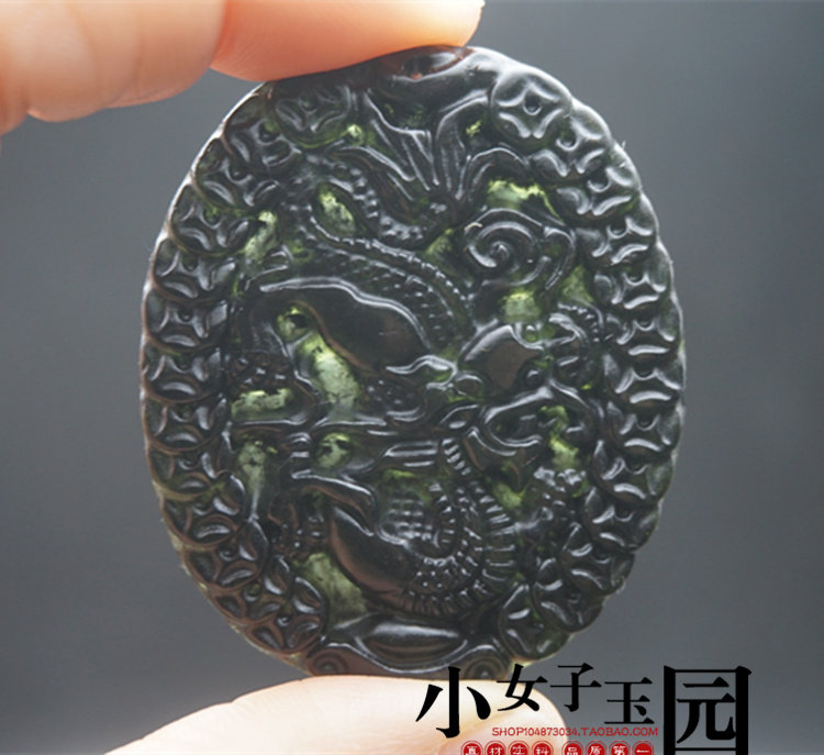 玉坠玉石墨绿玉龙吊坠挂件玉坠玉佩汉服配饰流苏玉坠
