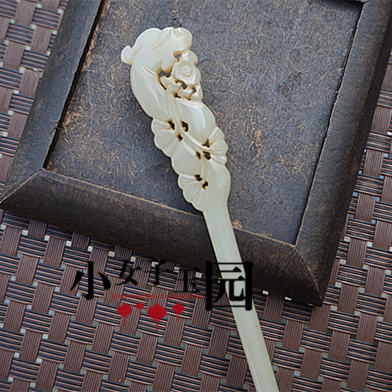 天然古典和田玉发簪发饰复古龙头步摇头饰古风玉簪子发钗仿古龙簪